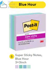 Contoh Alat Perlengkapan Kantor merk 3M Post-it , Gambar Produk 3M Post-it 654-4SSBLUHR Super Sticky Note Blue hour 76x76mm 360 Sheets harga 50700 di Toko Peralatan Sekolah Murah